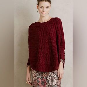 Anthropologie Angel of the North Burgundy Chunky Knit Poncho